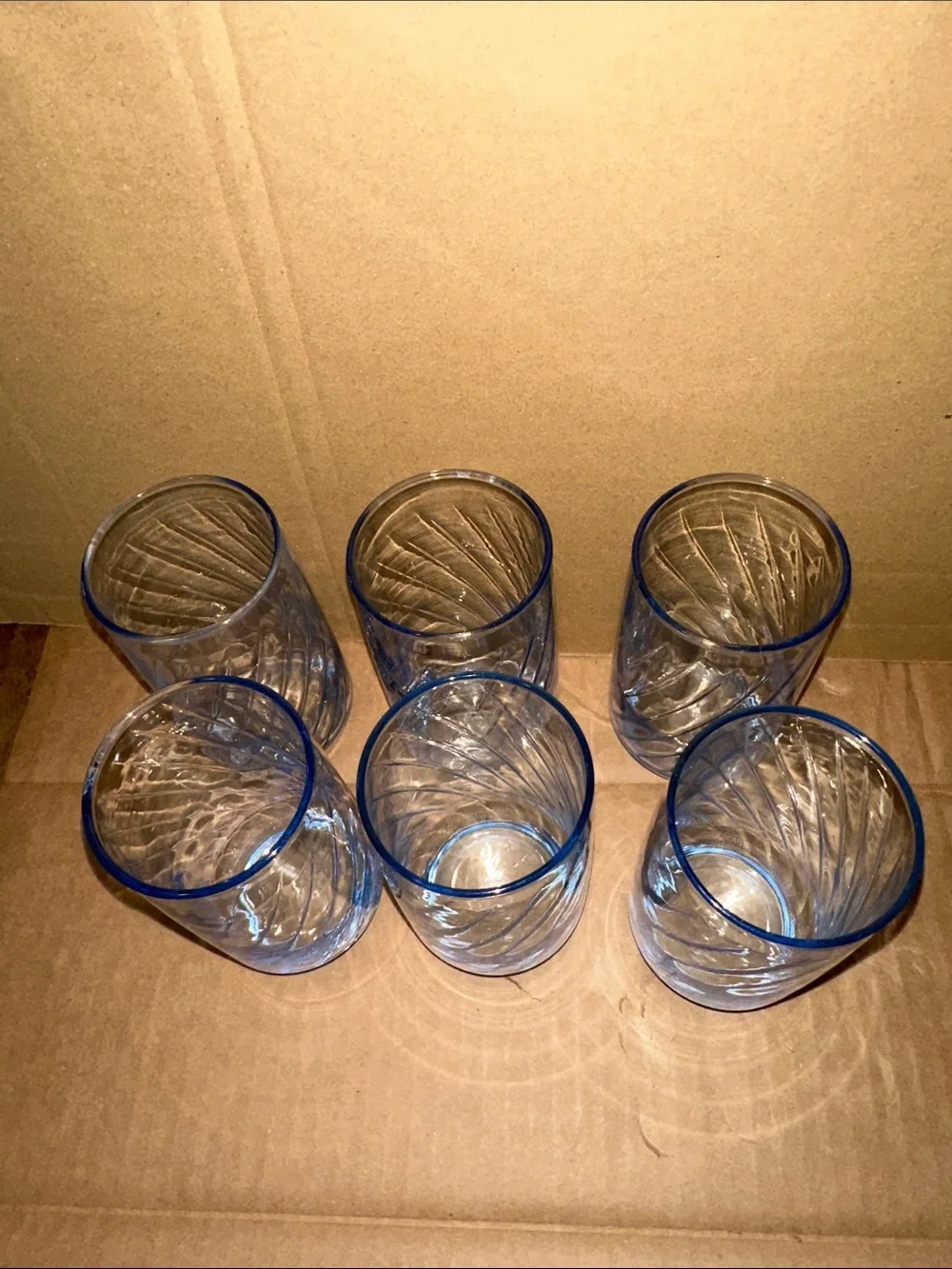 Set of 6 Libbey Swirl Optic Light Blue Tumbler Glasses
